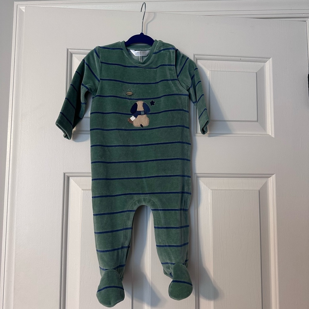 Mayoral Green Striped Baby Velour Footie